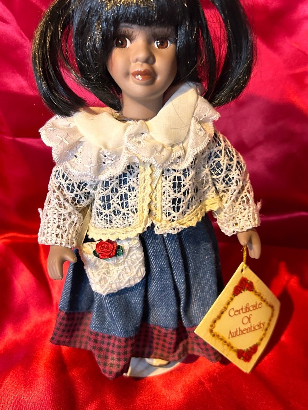 Porcelain Doll with Blue Dress and Lace Jacket - Certificate Included